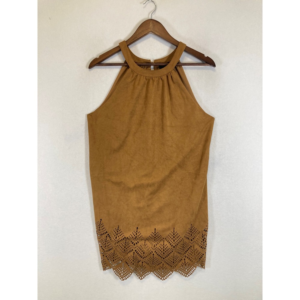 Boho Western rue21 Women Size M Brown Faux Suede Laser Cut Halter Top